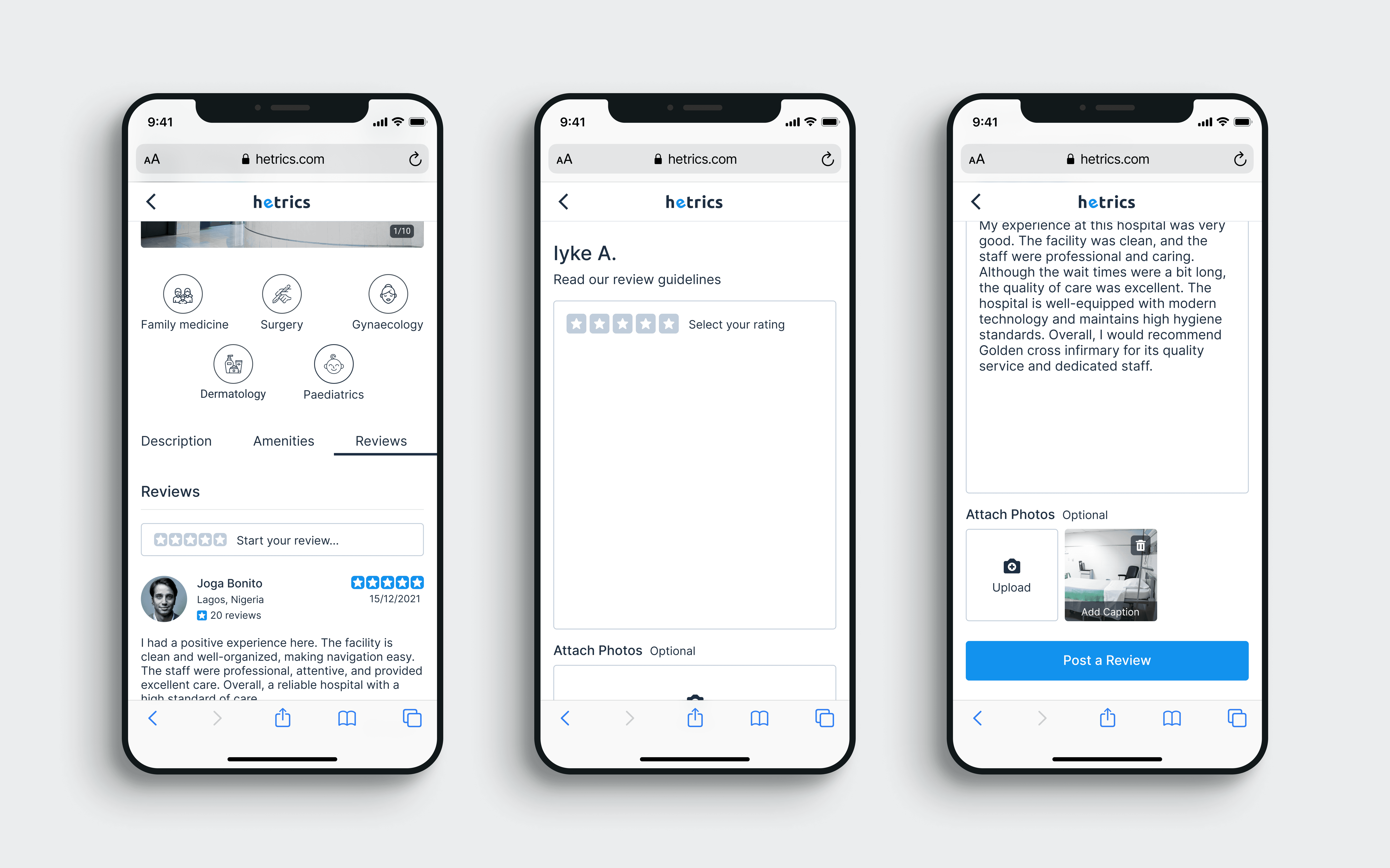 Hetrics mobile review page