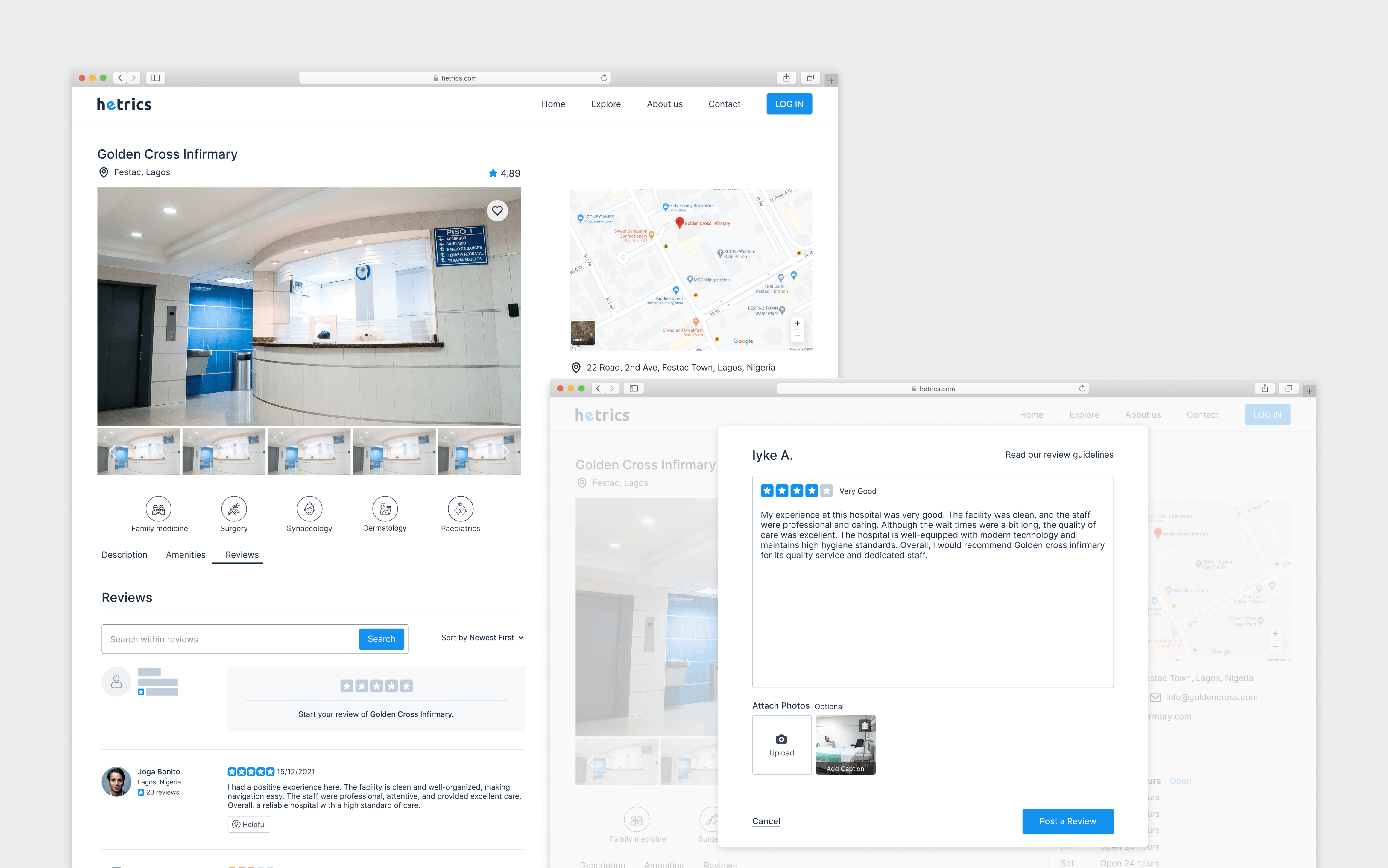Hetrics search detail and review page