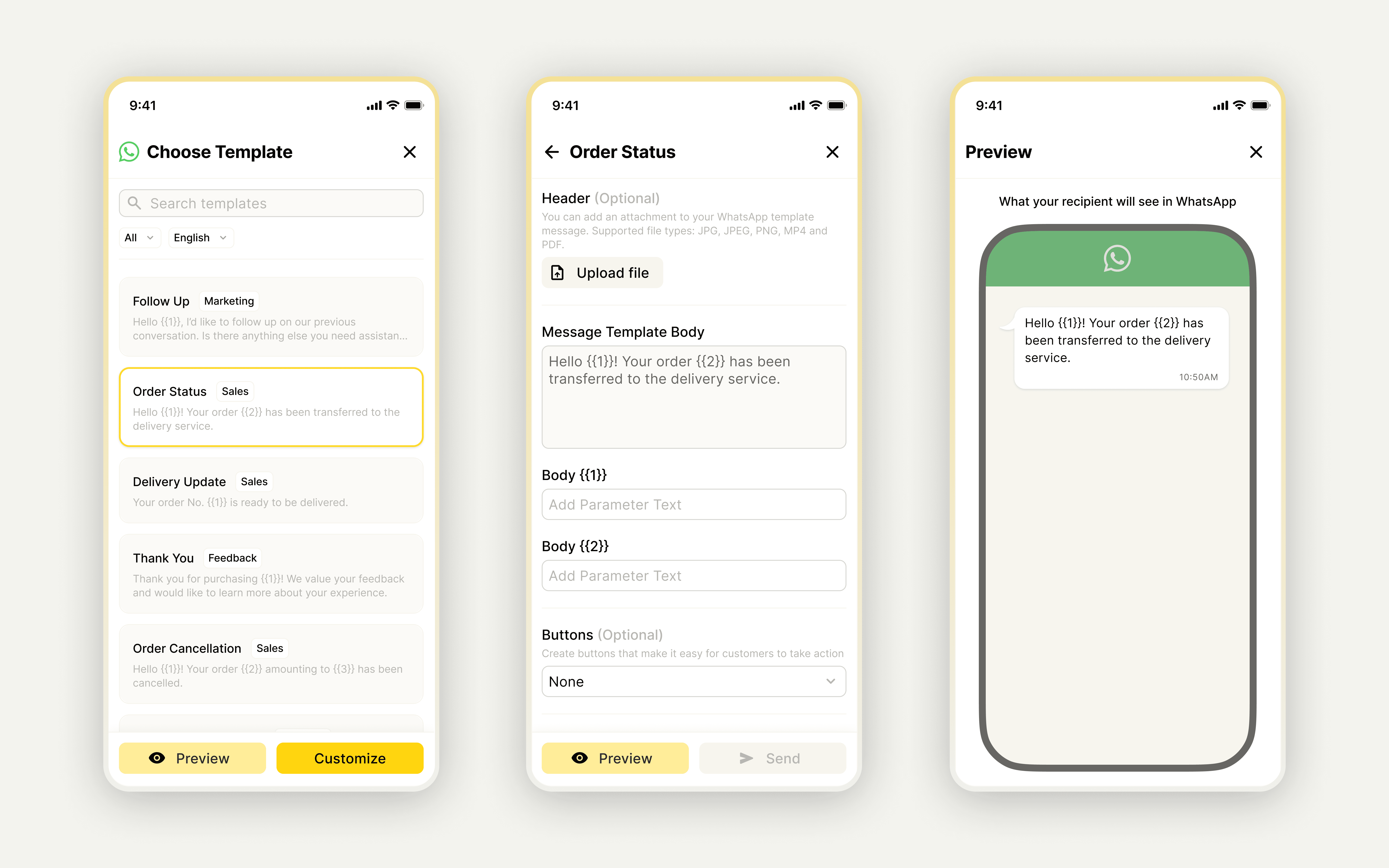 Yakchat WhatsApp template